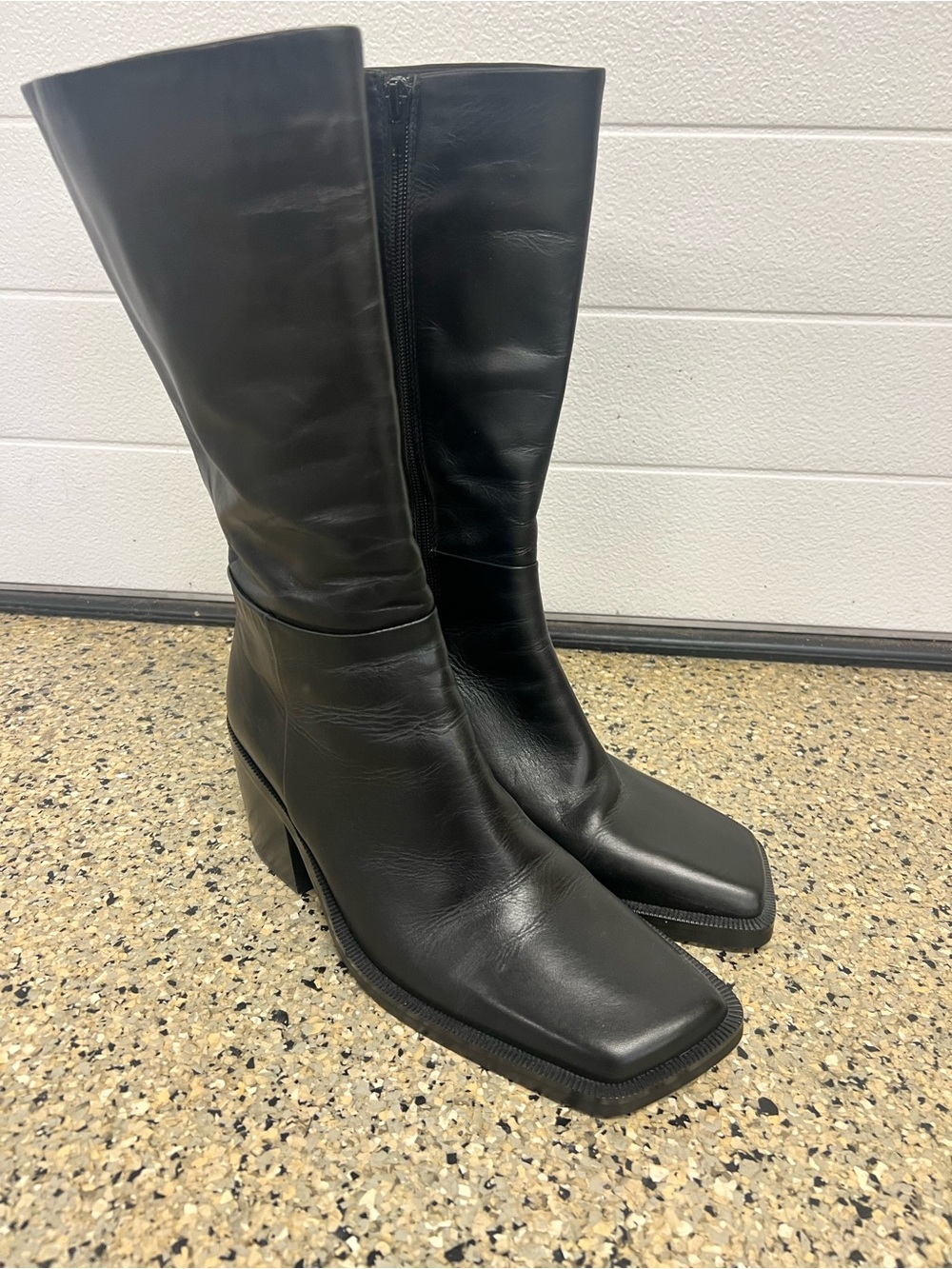 Tony Bianco Black Mid-Calf Square-Toe Leather Boots